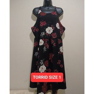 Torrid Black Floral Halter Skater Dress Size 2